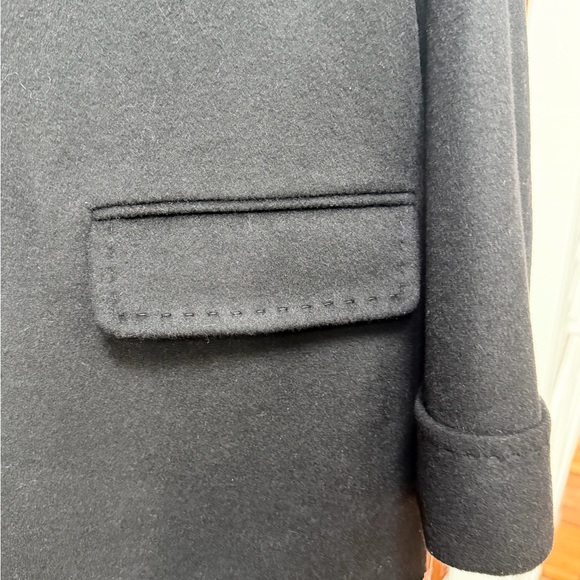 Black Wool Blend Reefer Coat Size 10 – Longline Notched Lapel Peacoat NWOT - Picture 11 of 17